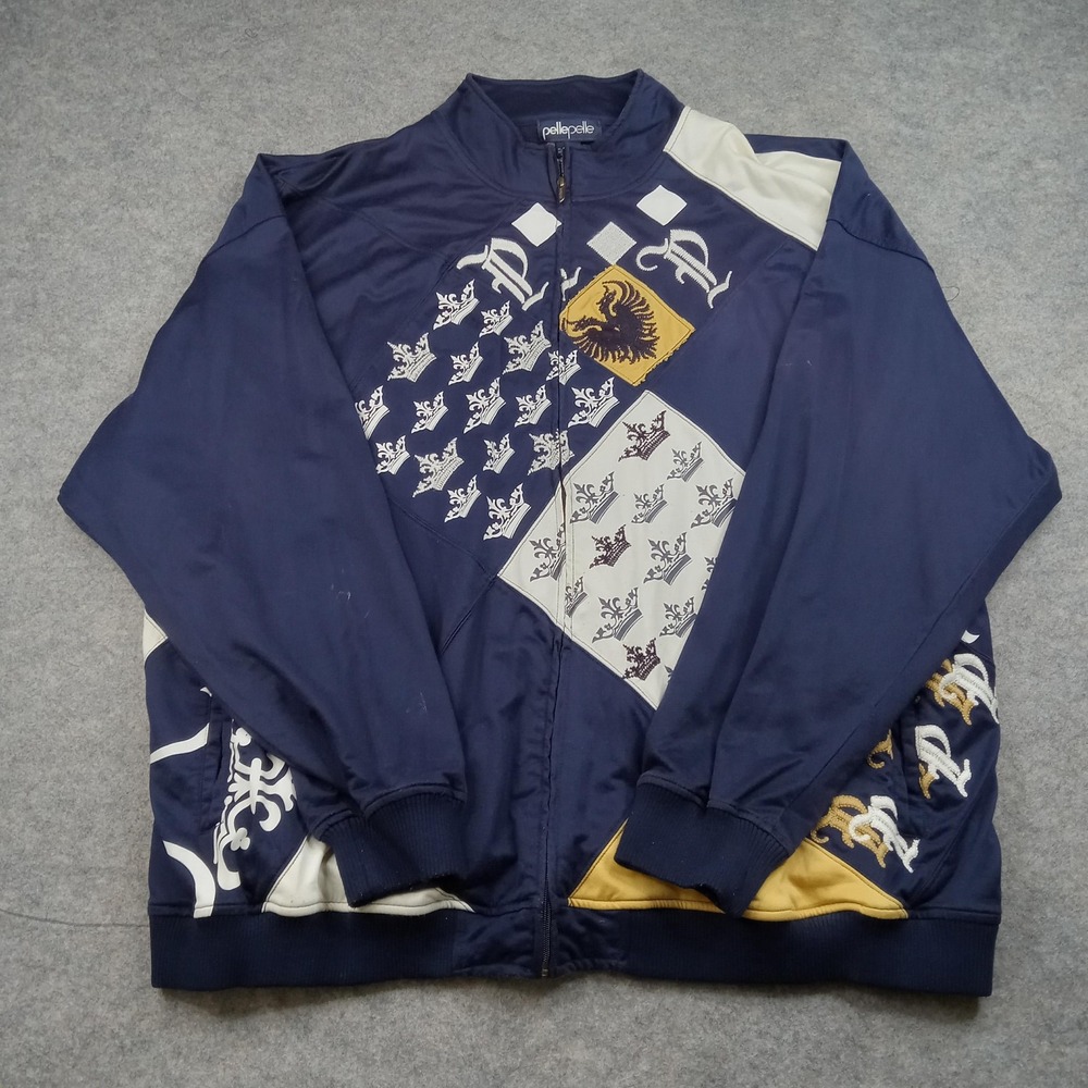 Pelle Pelle Jacket Mens 4XL Navy Blue Full Zip Track Crown Patchwork‎ PP Logo